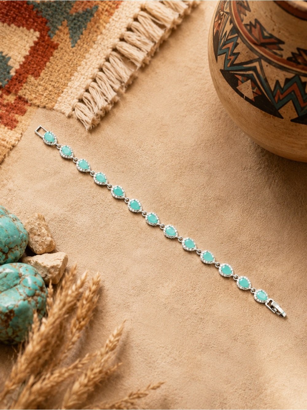 🆕🆕🆕Matt Aqua Stone Silver CZ Tennis Bracelet - Women Jewelry